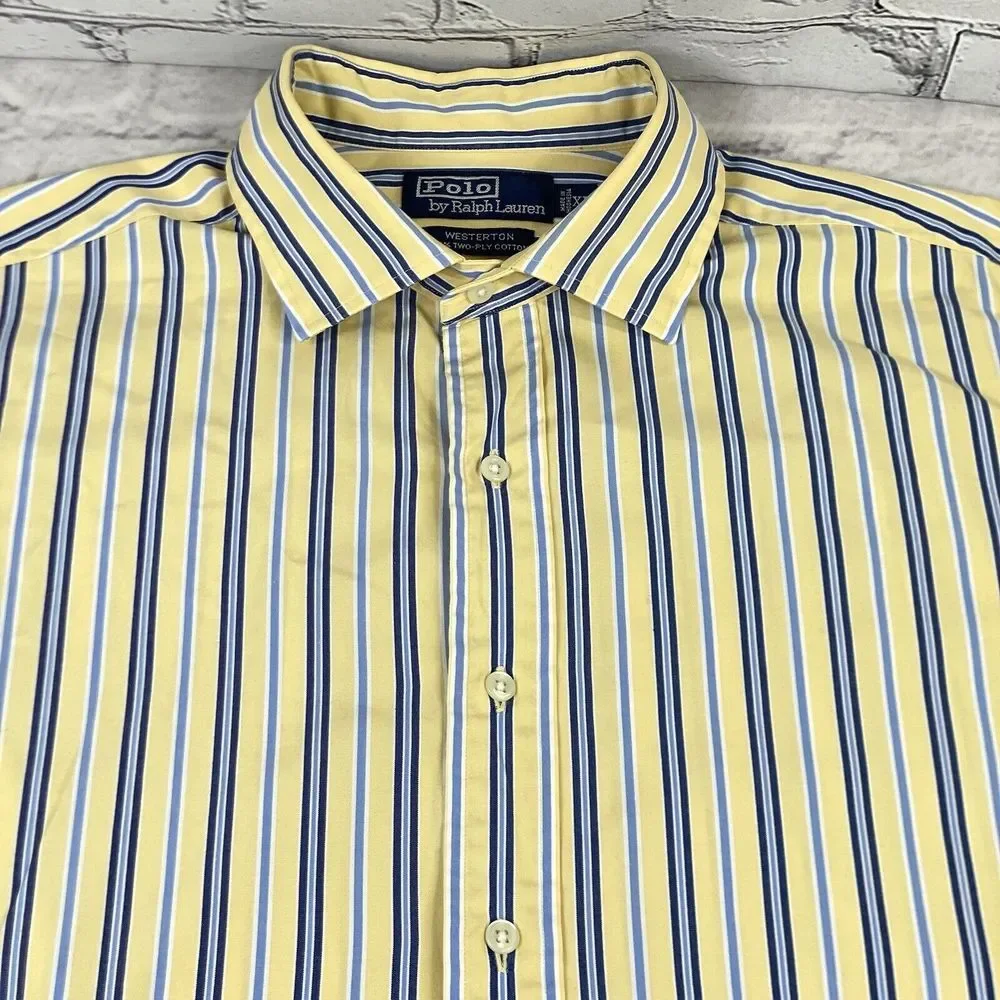 Polo by Ralph Lauren Westerton 2-Ply Shirt Mens XL Yellow Long Sleeve‎ Striped